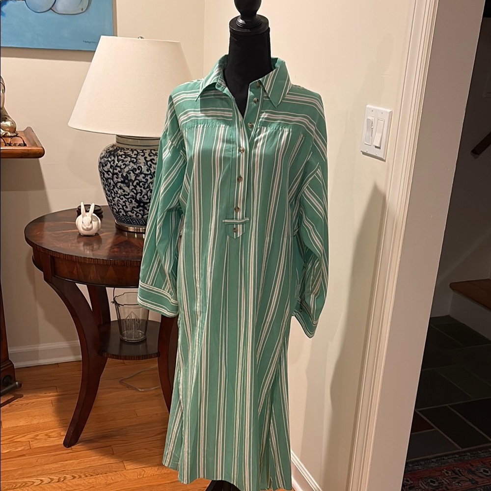 Anthropology Green Striped Maxi Dress